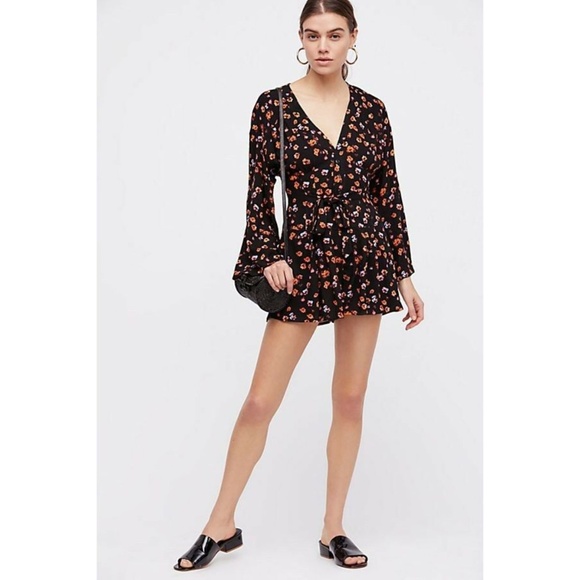 Free People Pants - New Free People L'amour Printed Romper Black